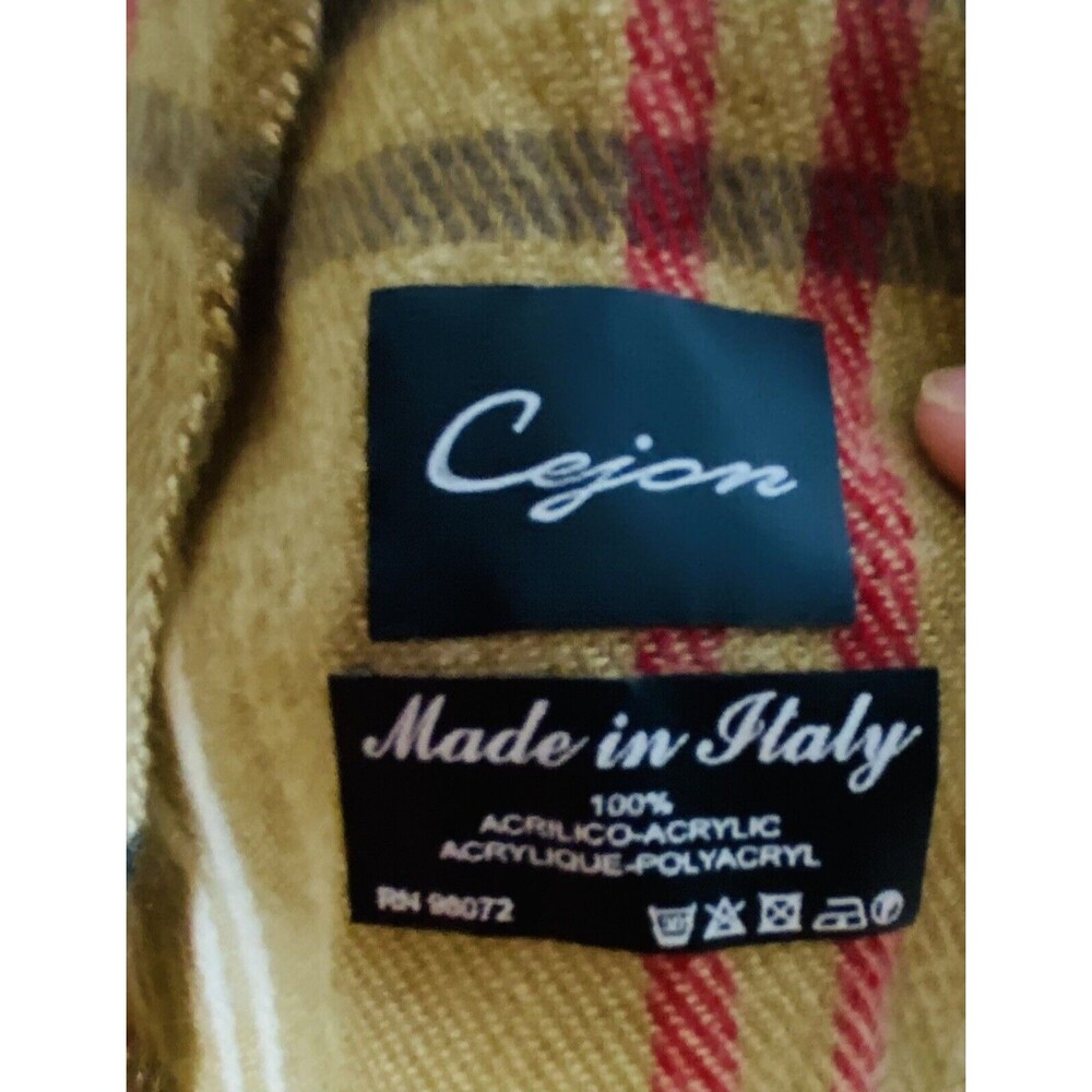 Cejon Scarf Made in Italy 11''x 57'' Fringe Brown Plaid Black Cream Red Tartan - Picture 6 of 7